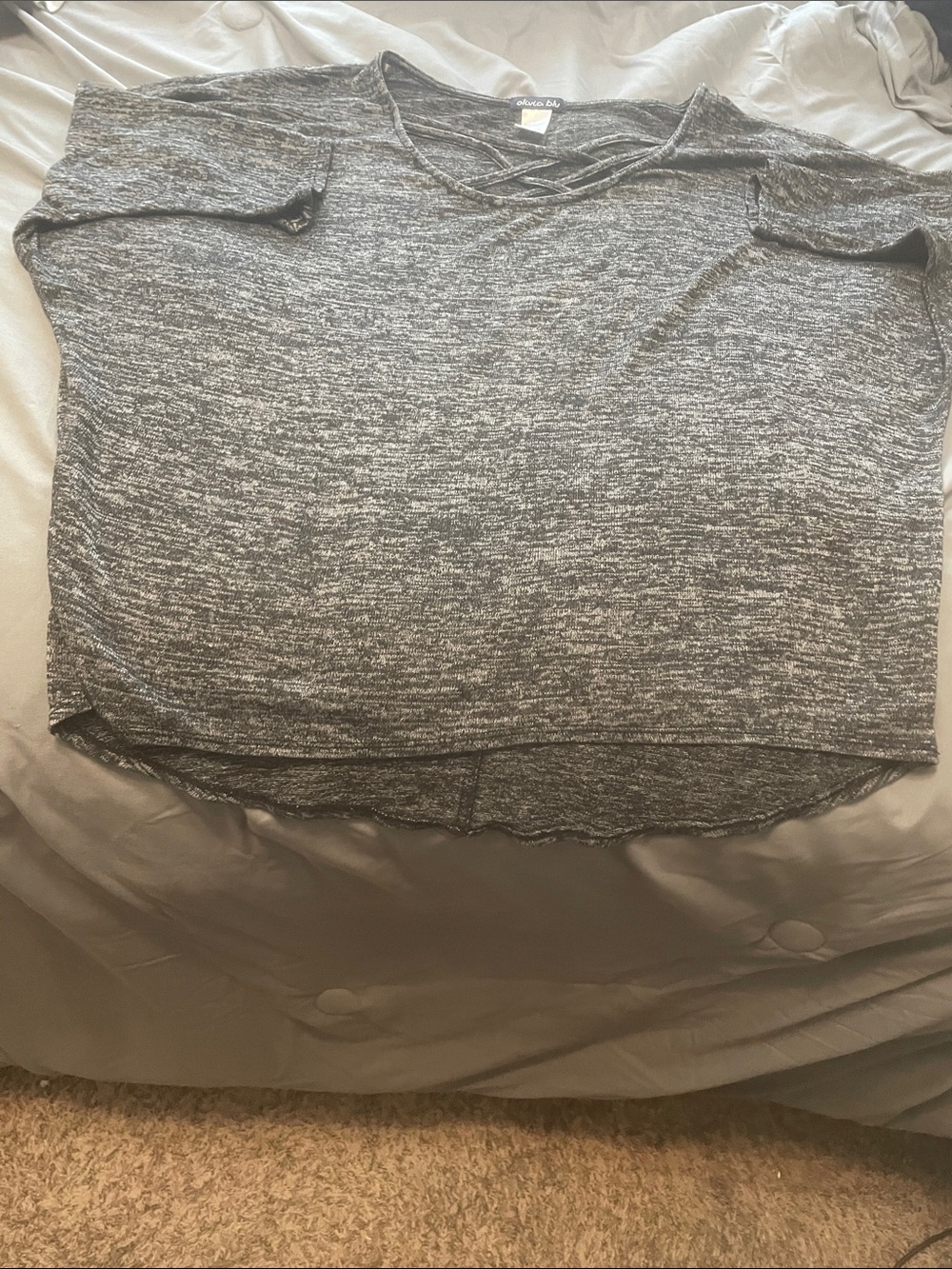 Soft Knit Grey Crisscross V-Neck Women's Top